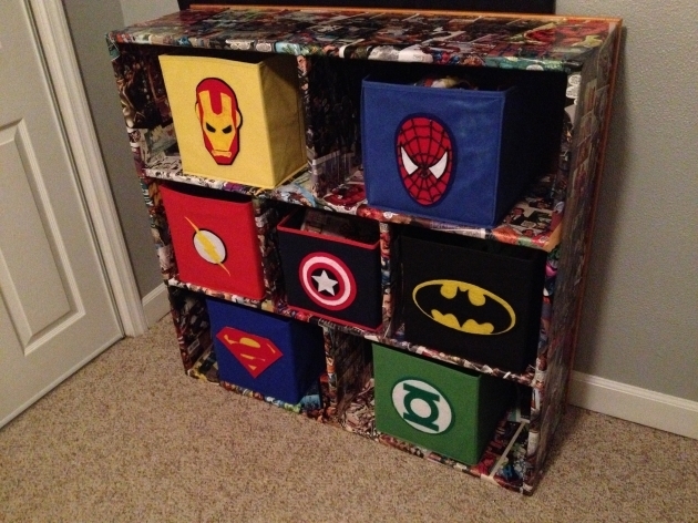Inspiring Superhero Fabric Bins And Comic Book Decoupaged Cubbies My Superhero Storage Bins