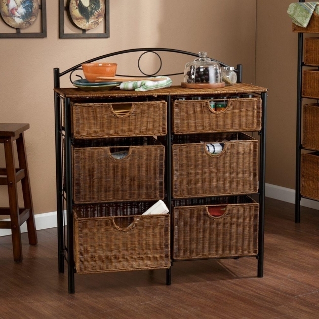Picture of Southern Enterprises Jerome 6 Drawer Iron And Wicker Storage Wicker Storage Cabinets