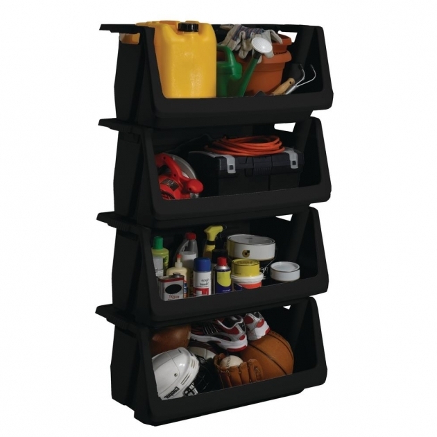 Amazing Husky Stackable Storage Bin In Black 232387 The Home Depot Husky Storage Containers