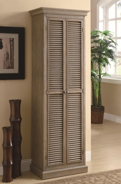 Stylish Unpolished Shutter Door Tall Storage Cabinet Placed On Cream Tall Storage Cabinets With Doors And Shelves