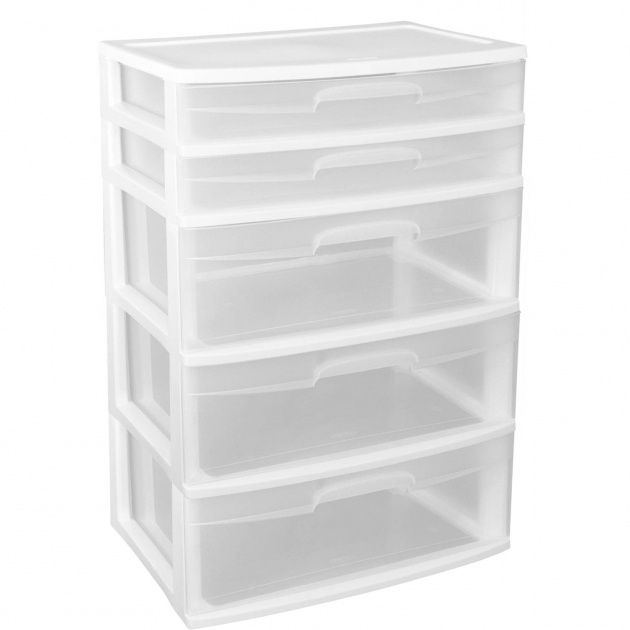 Picture of New Home Sterilite 5 Tier Drawer Wide Storage Organizer White Plastic Storage Bins With Drawers